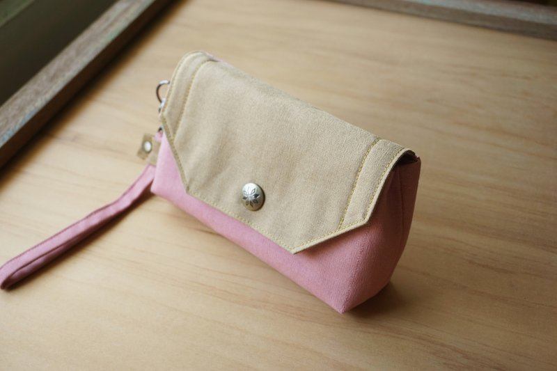 钱包 – 手拿包 - 粉色 Vs. 小麦色 - 礼物 - 手拿包 - 棉．麻 粉红色