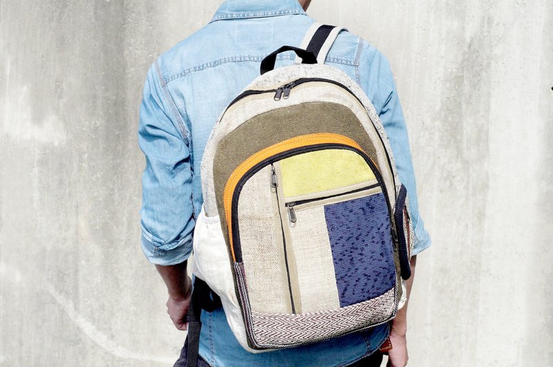 限量一件 手工拼接设计后背包 / 肩背包 / BOHO登山包 - 蓝色公路旅行风 - 后背包/双肩包 - 其他材质 多色