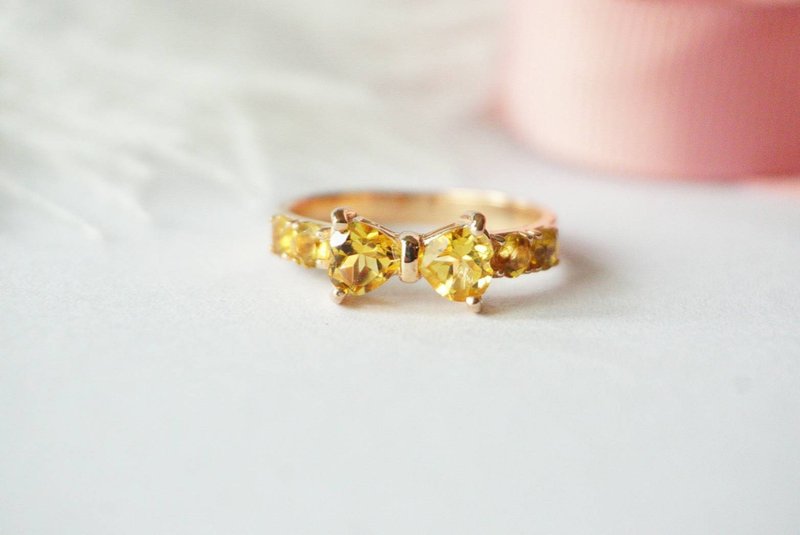 Natural Citrine Love Bow  Ring,Silver 925 - 戒指 - 纯银 黄色