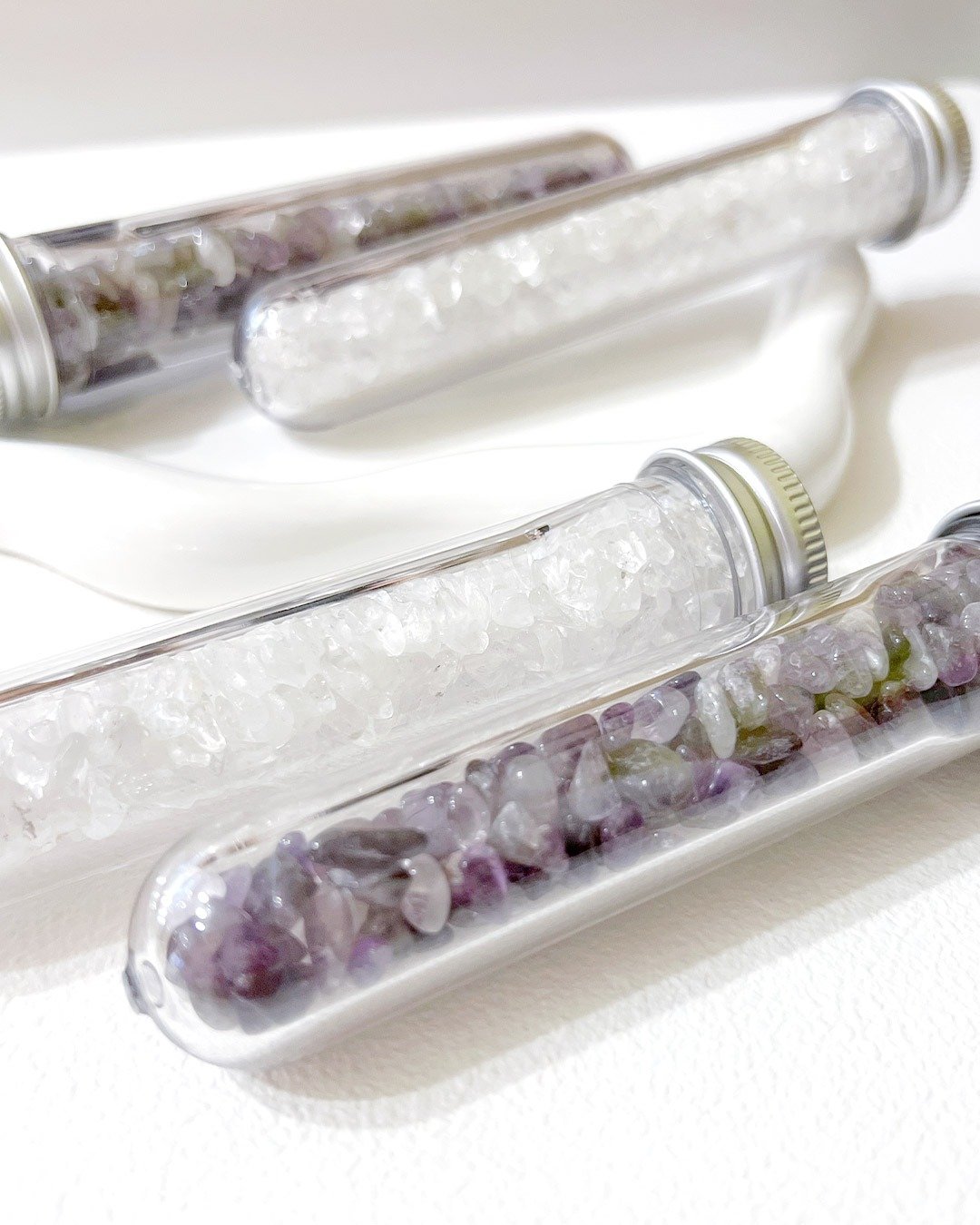 水晶净化心愿瓶 - 白水晶、紫水晶 - 摆饰 - 水晶 白色
