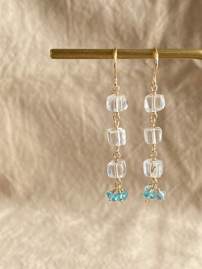白水晶 磷灰石 || 14KGF注金 夏日 小冰块 耳环 - 耳环/耳夹 - 水晶 透明