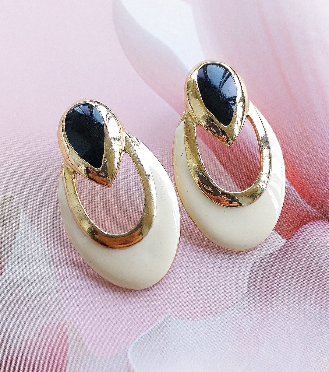 Vintage Jewelry 西洋古董饰品 复古 典雅 双色珐琅 针式耳环 - 耳环/耳夹 - 其他金属 透明