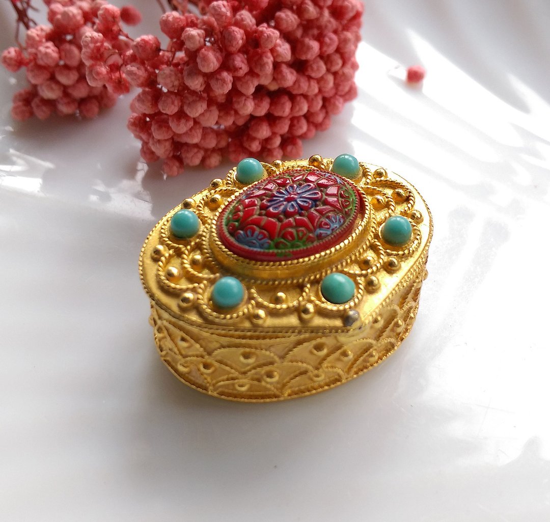 西洋古董饰品。FLORENZA繁复风格 小巧 小圆盒 小药盒 香膏盒 - 摆饰 - 其他金属 金色
