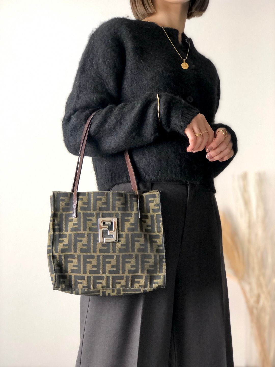 【日本直送，名牌二手包装】FENDI Zucca FF 帆布手托特包棕vintage yubvy7 - 手提包/手提袋 - 真皮 咖啡色