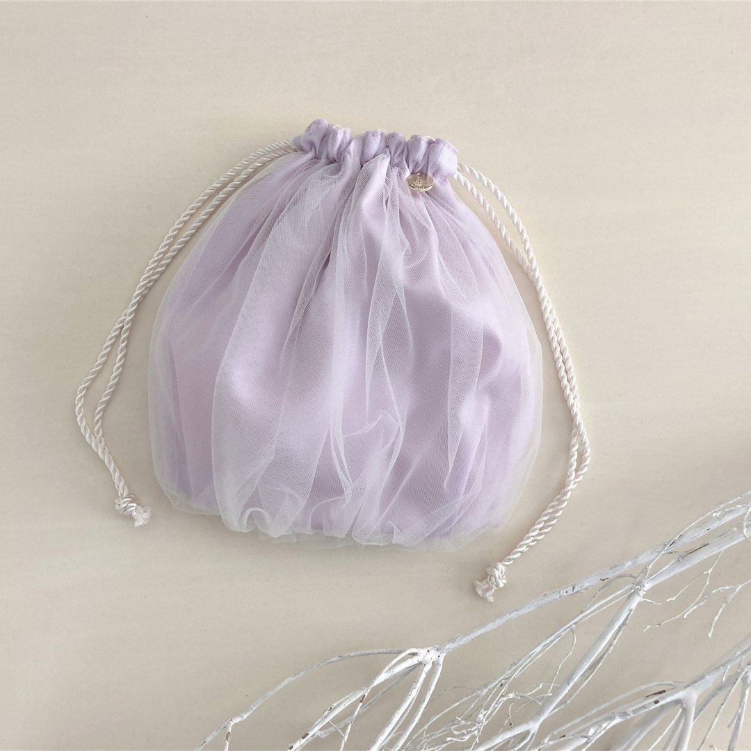 NEWOver Tulle Gather Purse Lavender - 化妆包/杂物包 - 棉 紫色