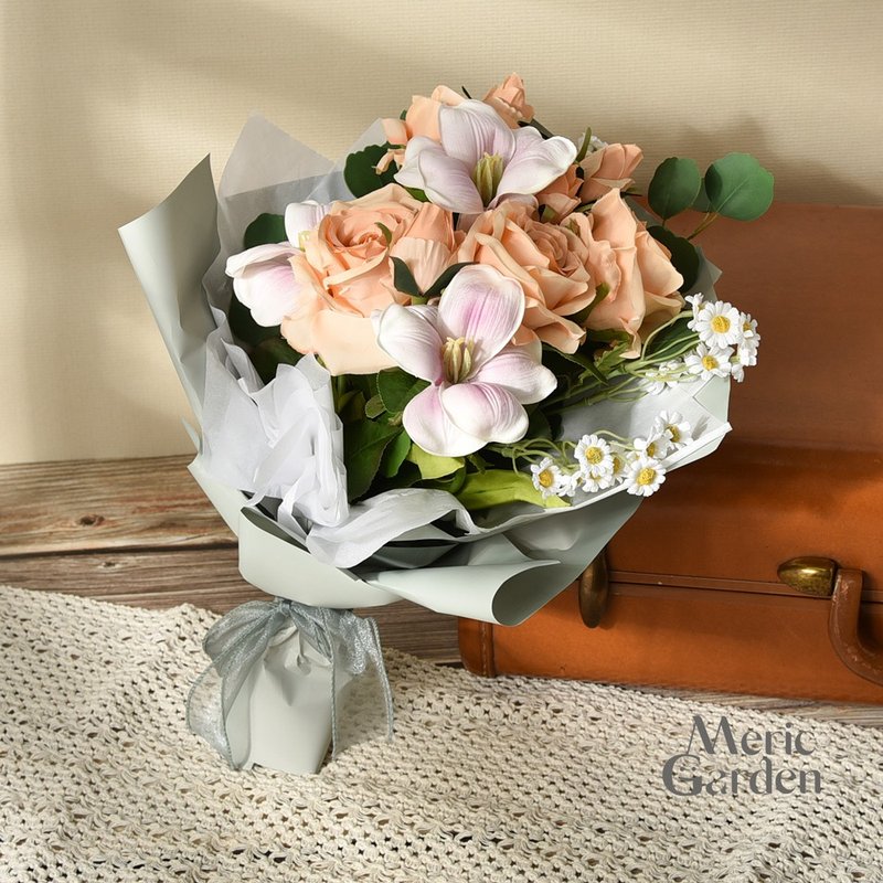 毕业花束 Meric Garden 仿真暖心情意粉橘玫瑰郁金香花束 - 干燥花/捧花 - 其他人造纤维 橘色