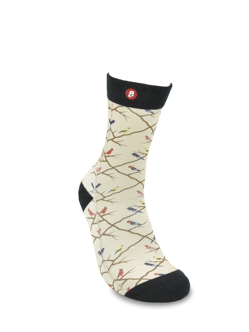 美国Fools Day印花袜子－鸟园 - 袜子 - 棉．麻 卡其色