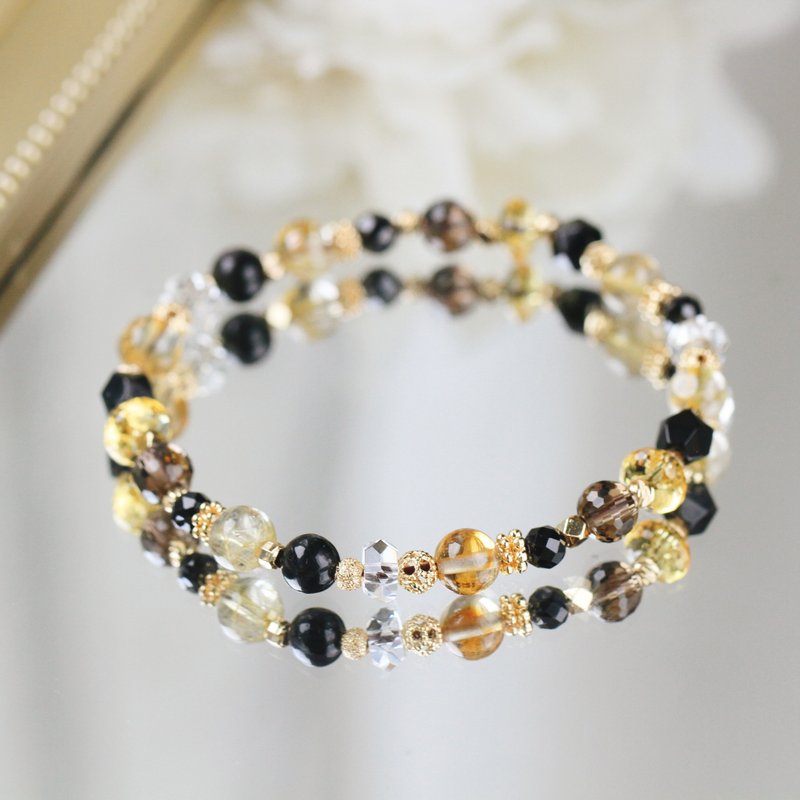 黄水晶 金发晶 黑曜石。招财事业 防小人 避邪健康 水晶手链 - 手链/手环 - 水晶 黄色
