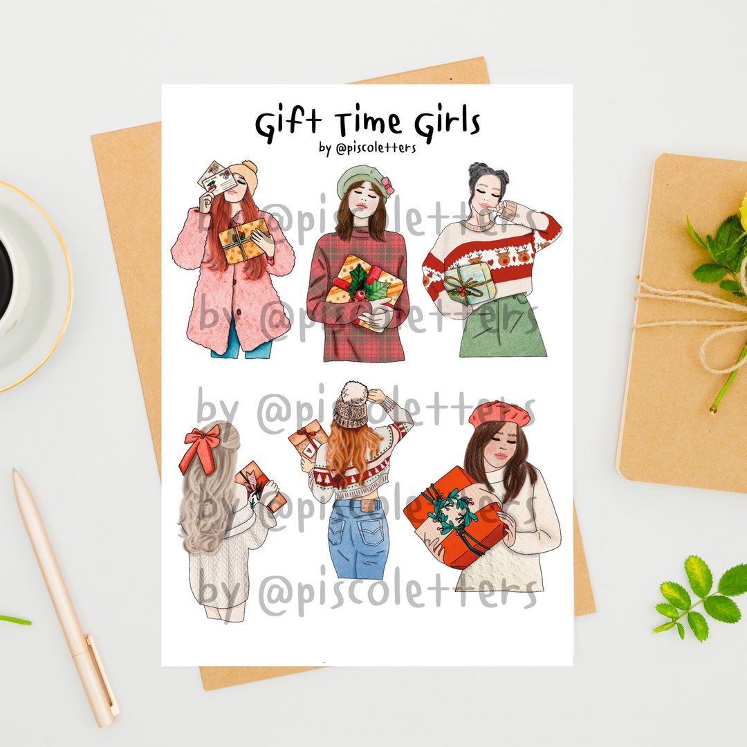 Gift time girl digital sticker - 电子手绘真人画像/绘画/插画 - 其他材质 