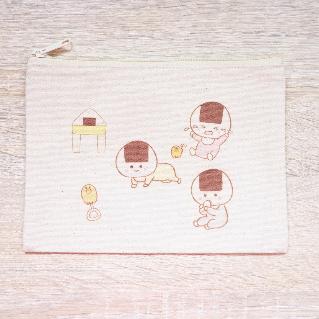 Onigiri pouch Onigiri baby ver. - 化妆包/杂物包 - 棉 卡其色