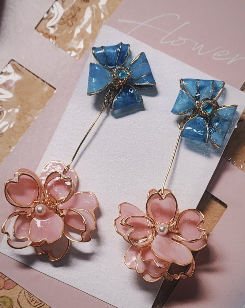 梦幻之心 - 耳环/耳夹 - 树脂 粉红色