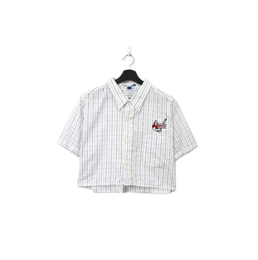 Back to Green-再制短板刺绣衬衫 格纹吉他 wt-24//vintage shirt - 女装衬衫 - 棉 