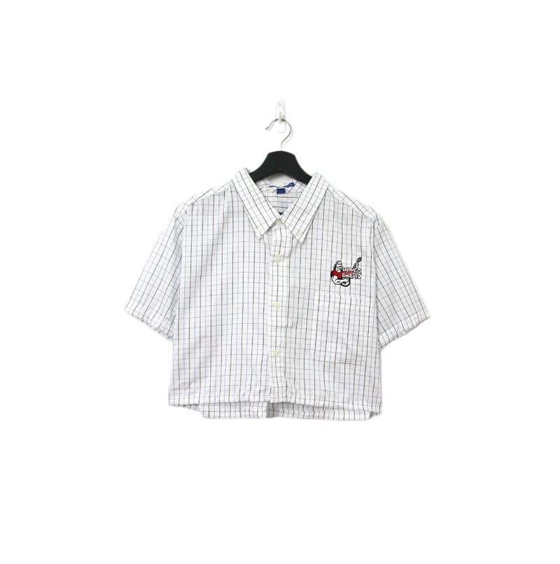 Back to Green-再制短板刺绣衬衫 格纹吉他 wt-24//vintage shirt - 女装衬衫 - 棉．麻 