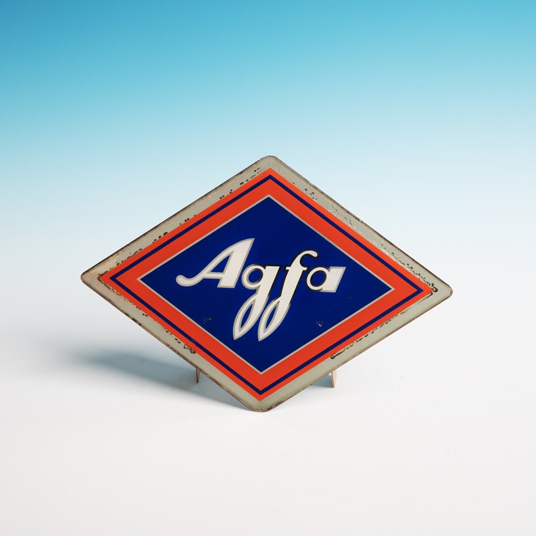 桑惠商号 1950s 德国 AGFA FILM爱克发 经典菱形镜面Logo立牌A066 - 摆饰 - 玻璃 橘色