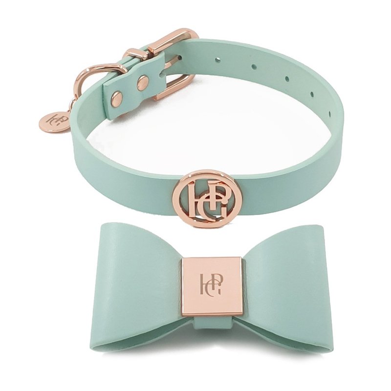 澳洲Happy Go Puppy 皮革蝴蝶结项圈-碧绿色 - 项圈/牵绳 - 真皮 