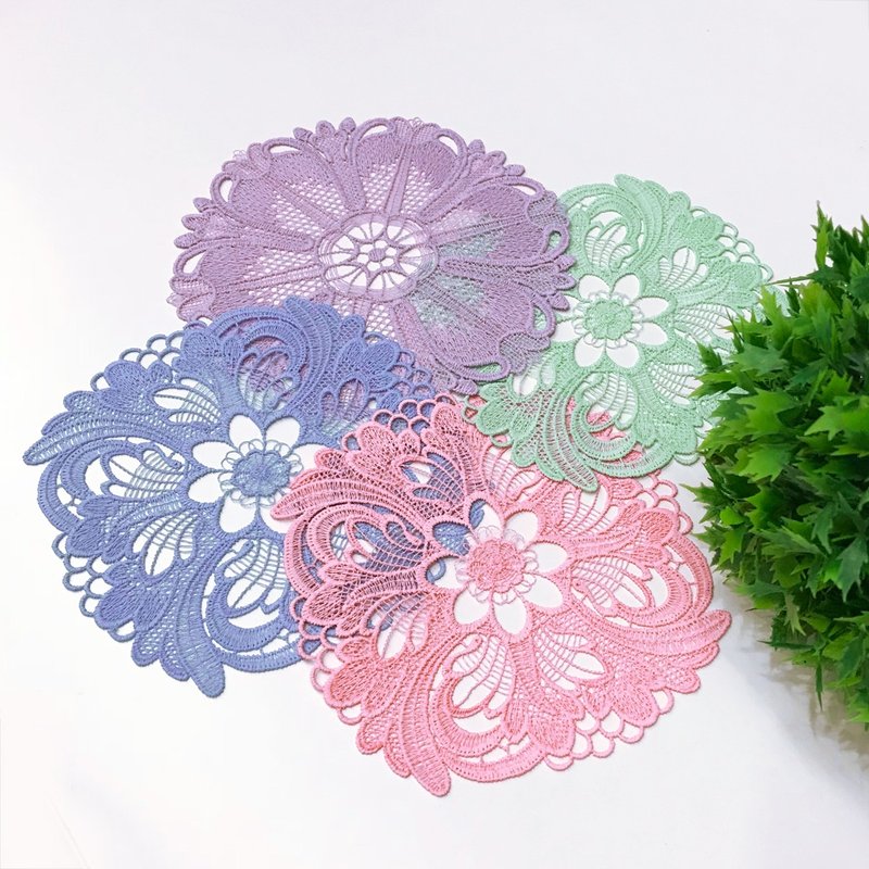 巴洛克粉彩杯垫-4件组 - 杯垫 - 绣线 多色