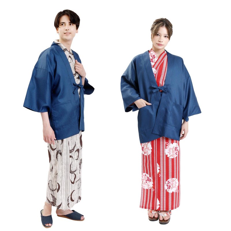 旅馆羽织 男女兼用 日本 和服 羽织 外套 罩衫 蓝 単品 - 中性连帽卫衣/T 恤 - 棉．麻 蓝色