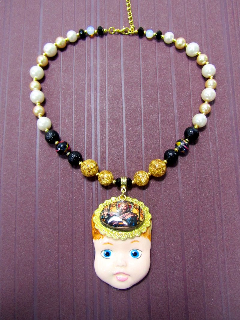 TIMBEE LO 手制洋娃娃脸 国王颈链 全手工制 仿陶艺 - 项链 - 纸 金色