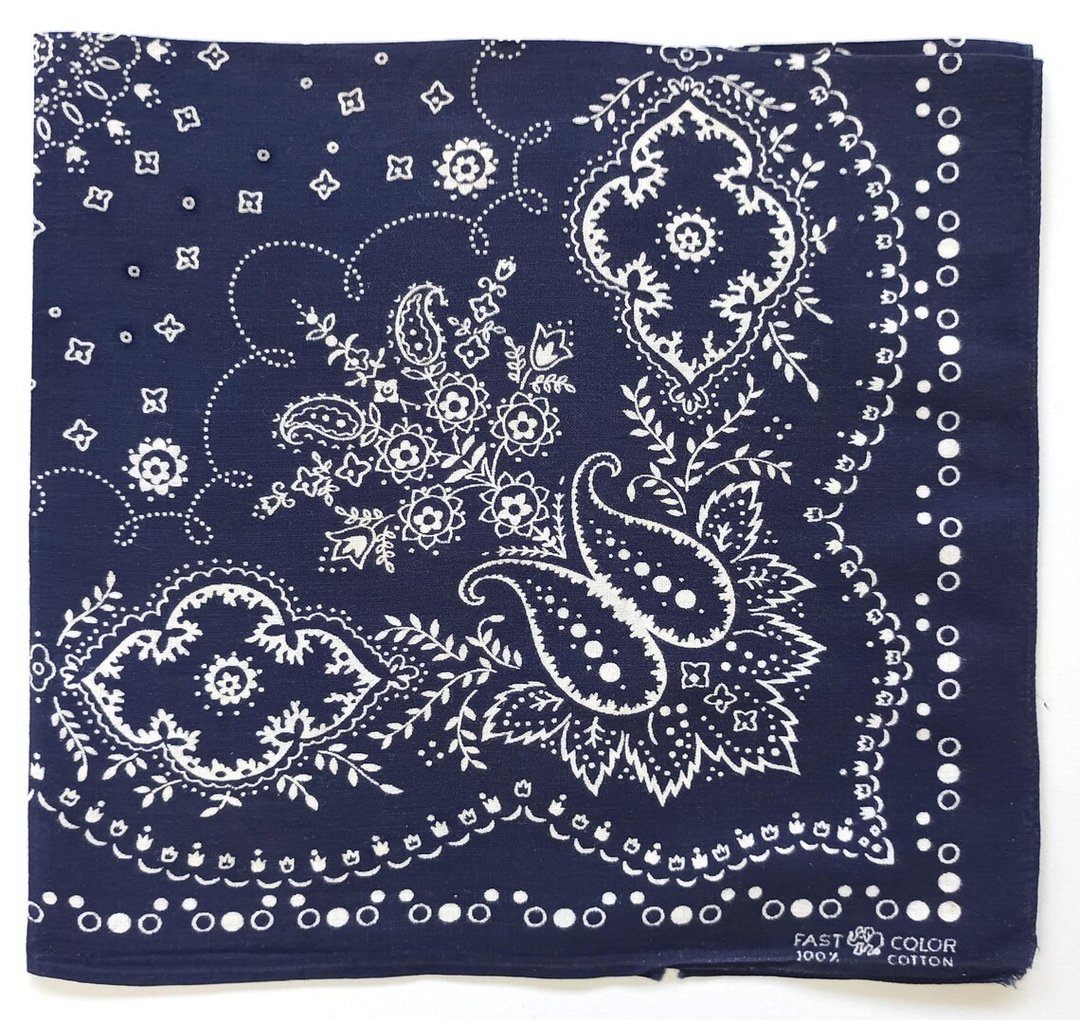复古靛蓝碎花棉质头巾，22 x 20 英寸，60s 象鼻向上 - 丝巾 - 棉 蓝色