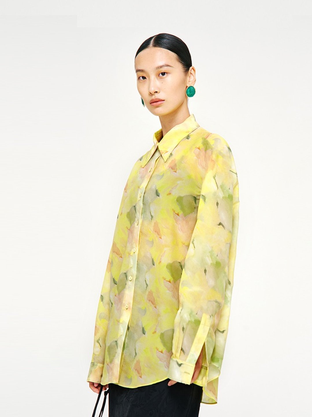 【油画】新中式复古中国风 真丝印花衬衫 - 女装衬衫 - 其他材质 黄色