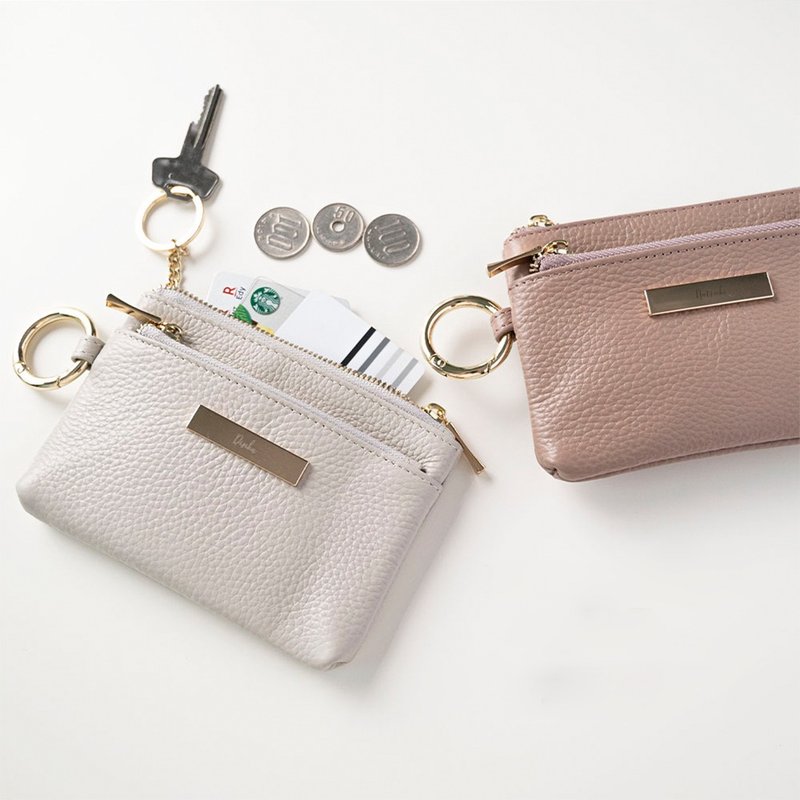 W拉链多用途收纳包 A 【顶级真皮 Nuance 铭牌 刻印名字】 零钱包 小物袋 迷你钱包 卡片夹 礼物 HR37U - 化妆包/杂物包 - 真皮 黑色