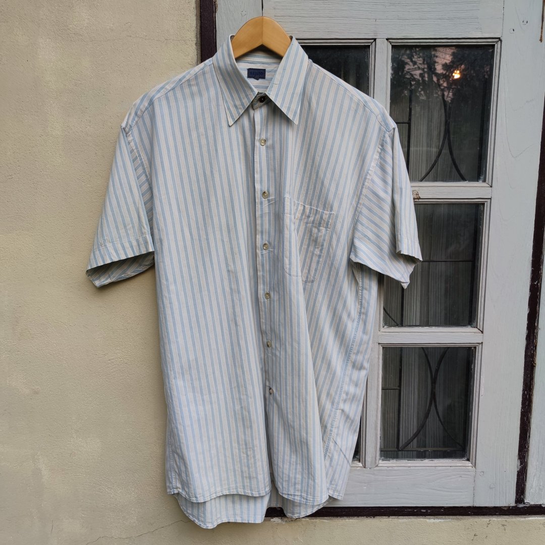 Kenzo Striped Patterned button up Short Sleeve Shirt - 男装衬衫 - 棉．麻 白色