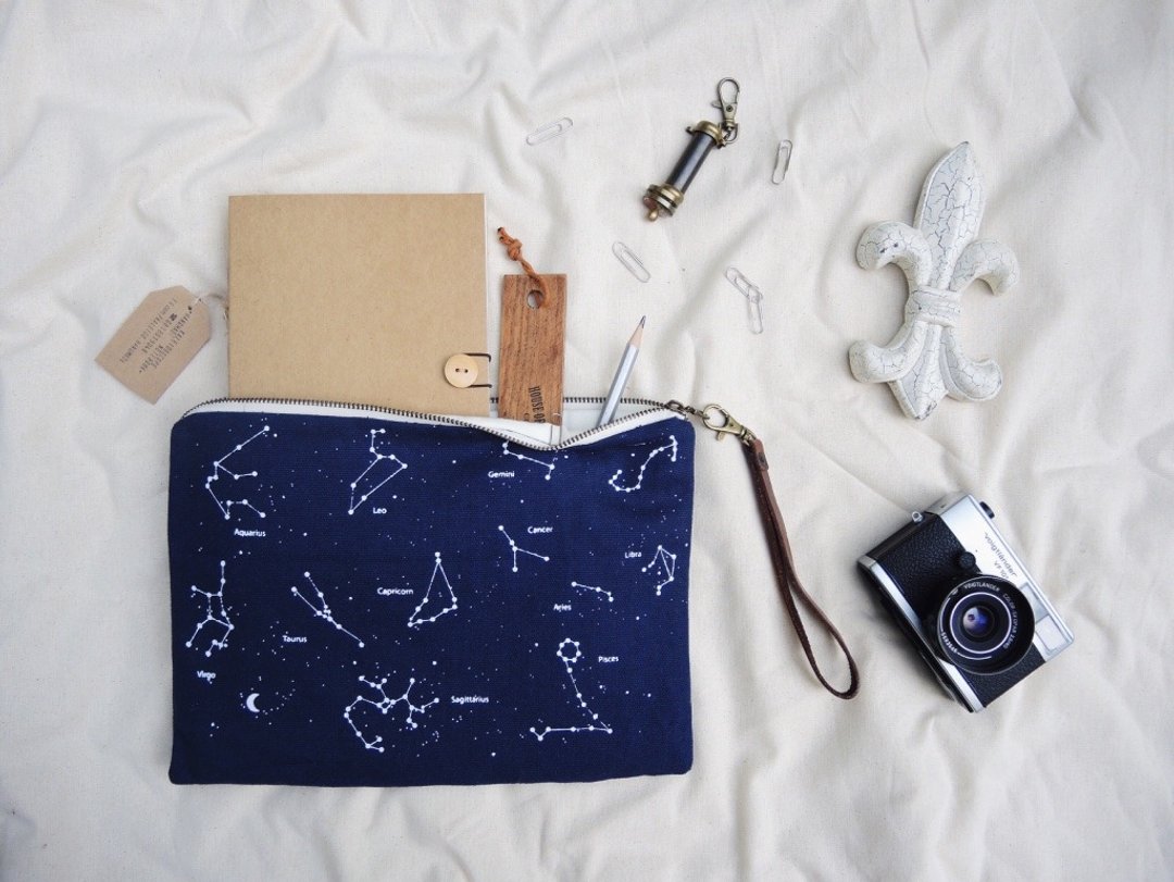 Cosmetic Bag, Make up bag, Pouch Zipper, Clutch bag, Canvas travel bag, Star bag, Horoscope bag - Constellation screen bag - 其他 - 其他材质 蓝色