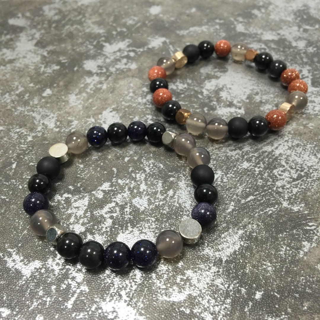 【睛凌】天然石串珠手链 金沙石 蓝沙石 定制手环 银色 铜色 - 手链/手环 - 石头 金色