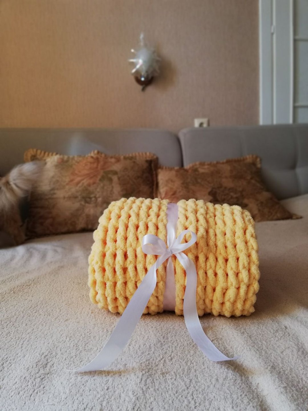 Bedroom blanket japandi home decor knitted plush bedspread - 被子/毛毯 - 聚酯纤维 黄色
