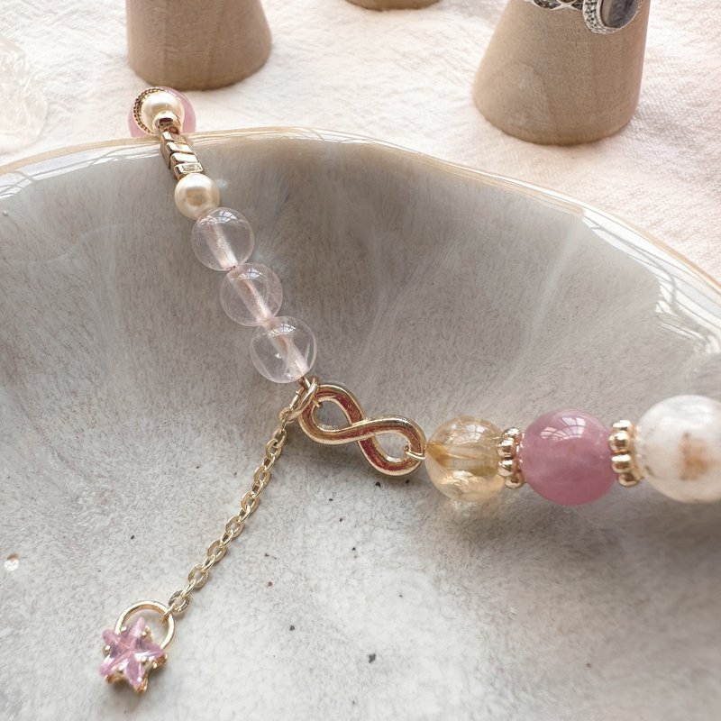 永恒之星 紫马粉手链 粉晶 黄水晶 贝珠手链 圣诞节礼物 情人节 - 手链/手环 - 半宝石 粉红色