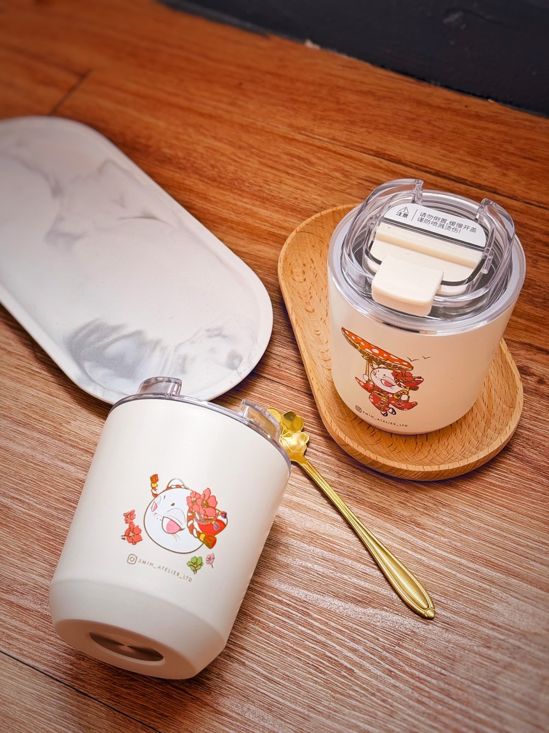 招财猫不锈钢保温咖啡杯 - 保温瓶/保温杯 - 不锈钢 白色