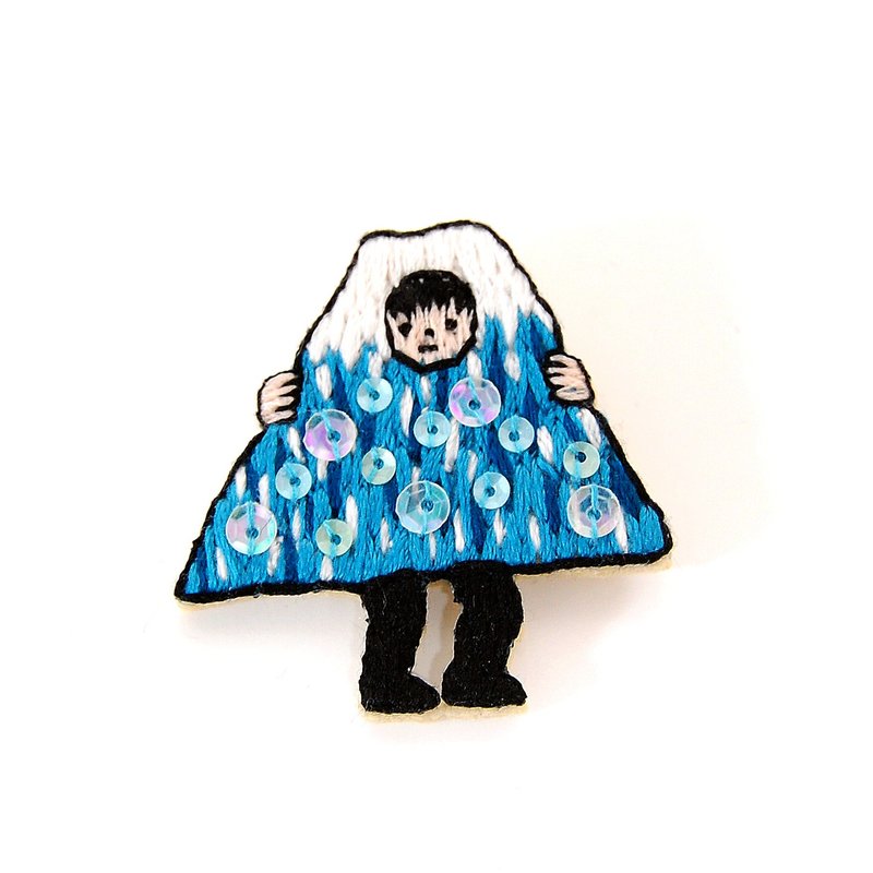 Fuji embroidery brooch [blue] - 胸针 - 绣线 蓝色