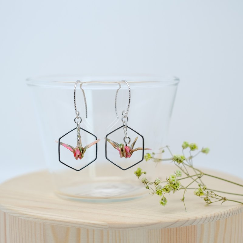 Chearrings | Origami 日本和纸 手工折纸 纸鹤耳环 | 款式C001 - 耳环/耳夹 - 纸 粉红色