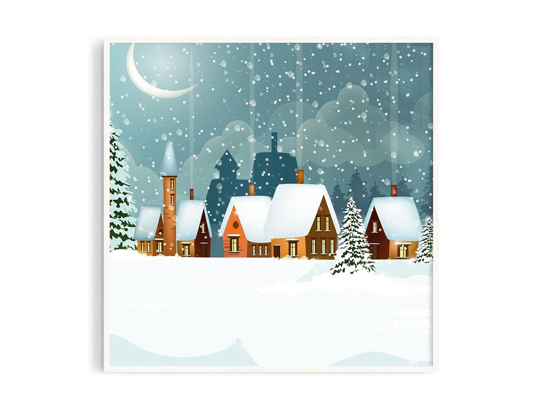 今夜雪丨插画/挂画/海报/台湾制原木画框/A4/尺寸可定制 - 海报/装饰画/版画 - 纸 白色