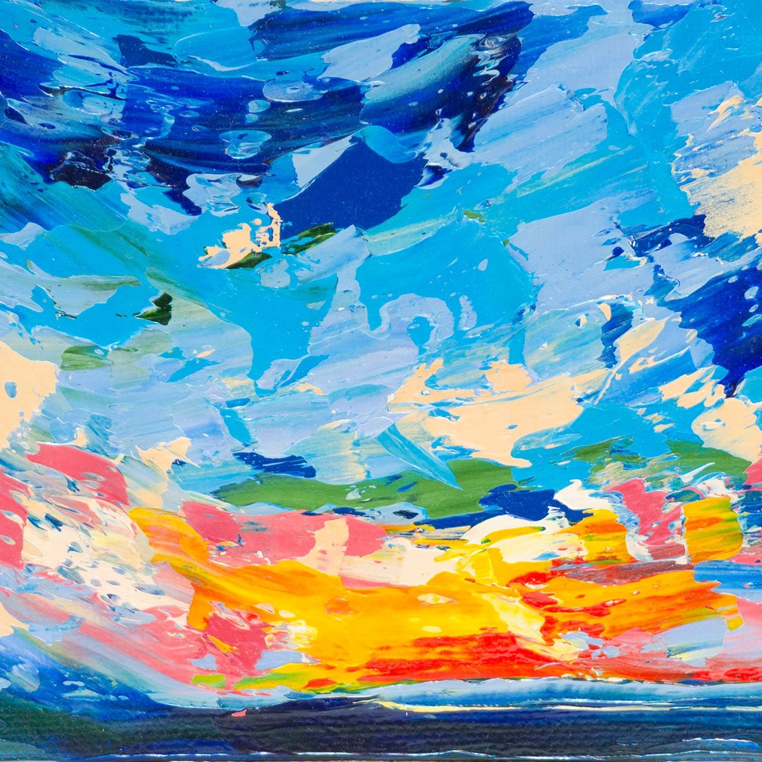 Sunset Painting Skyscape Original Art Seascape San Francisco Artwork Nautical - 海报/装饰画/版画 - 其他材质 蓝色