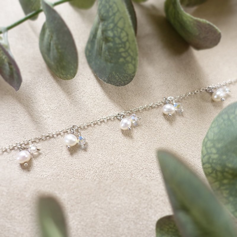 珍珠手链 Hortensia 荷冬希亚 925纯银 淡水珍珠 施华洛世奇水晶 - 手链/手环 - 珍珠 银色