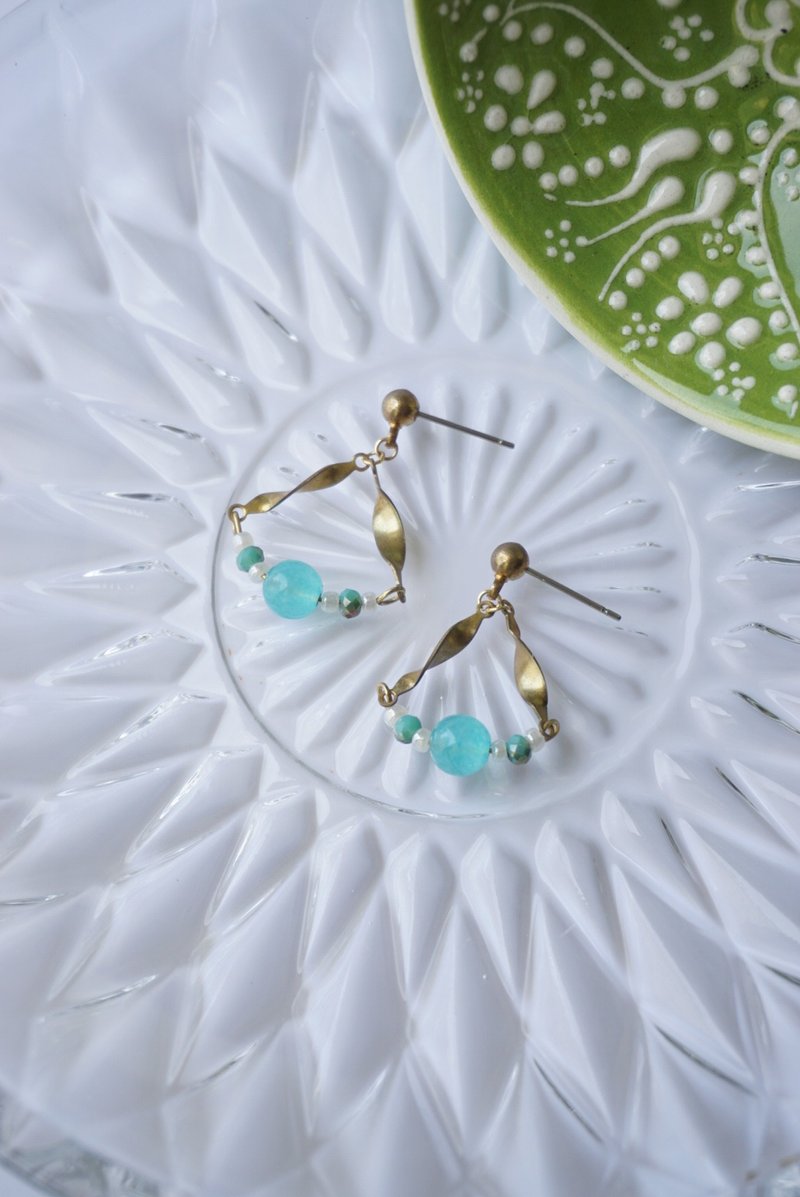 旅行系列-冰种天河石-小扇裙-半宝石黄铜耳环 - 耳环/耳夹 - 贵金属 蓝色