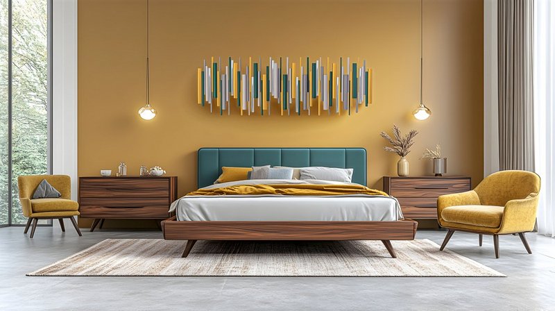 金色地平线 3D 立体壁挂雕塑 蓝绿与金色 木材与金属 - 墙贴/壁贴 - 木头 金色