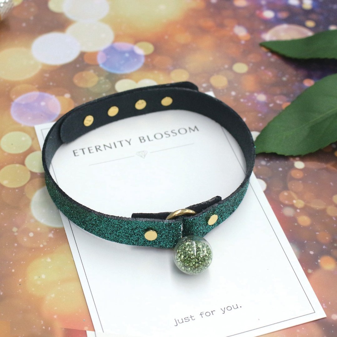 Starry Sky 许愿球铬绿色 Choker –粗款 - 项链 - 真皮 绿色