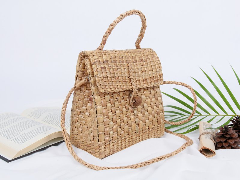 Handmade bag, Straw bag, Women Straw Purse, Crossbody with Tassel, Woven Bag, - 手提包/手提袋 - 其他材质 咖啡色