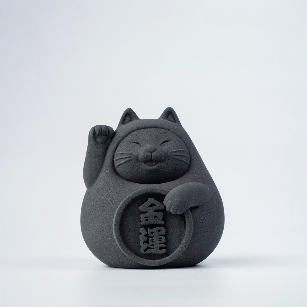 【平安福气财运到】胖胖招财猫 (中) 炭钱黑 - 香薰/精油/线香 - 水泥 灰色