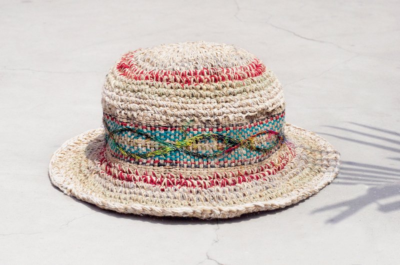 限量一件 手工纱丽线编织棉麻帽 / 编织帽 / 渔夫帽 / 草帽 / 登山帽 - 纱丽线交叉编织 - 帽子 - 棉．麻 多色