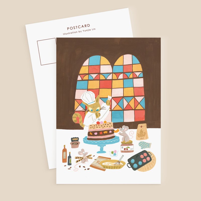 姜黄猫花窗前的烘焙日 I 明信片 - 卡片/明信片 - 纸 咖啡色