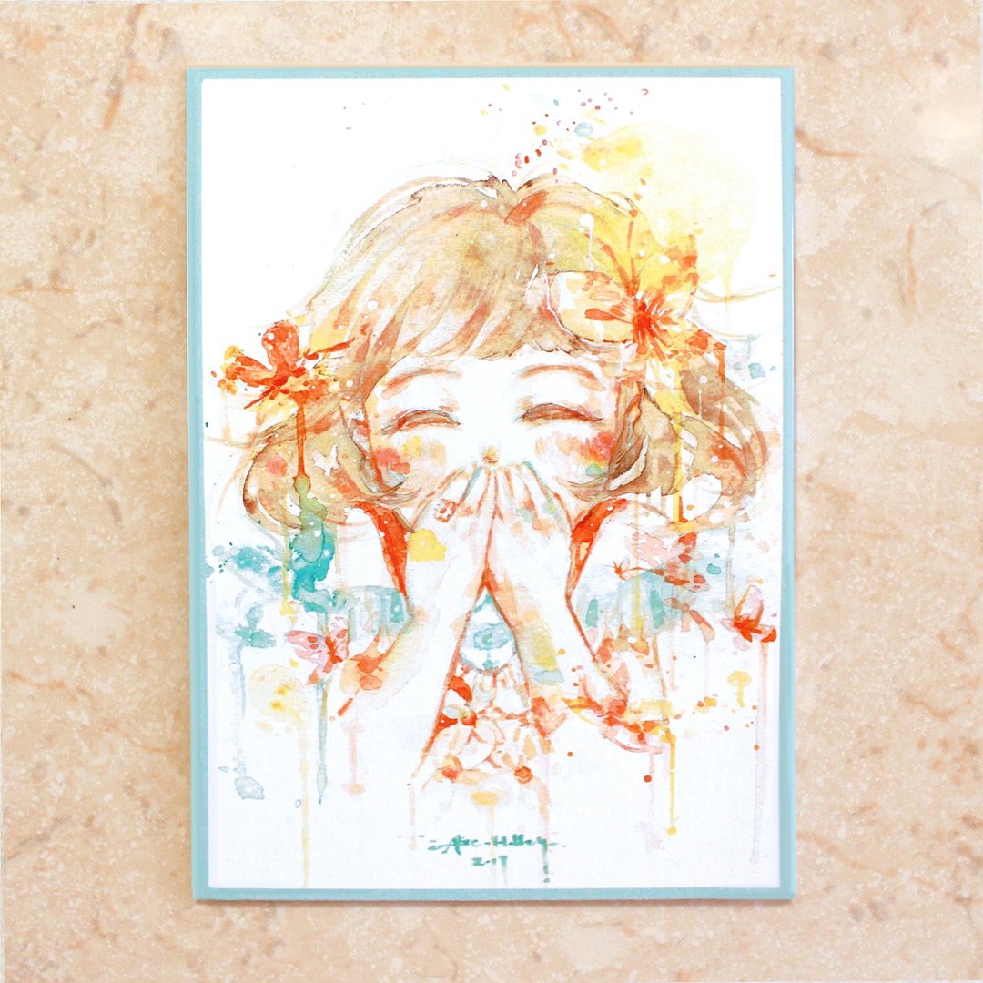 Alice Hobbey 爱不罕见 天使的微笑 双面水彩插画明信片 Postcard - 卡片/明信片 - 纸 多色