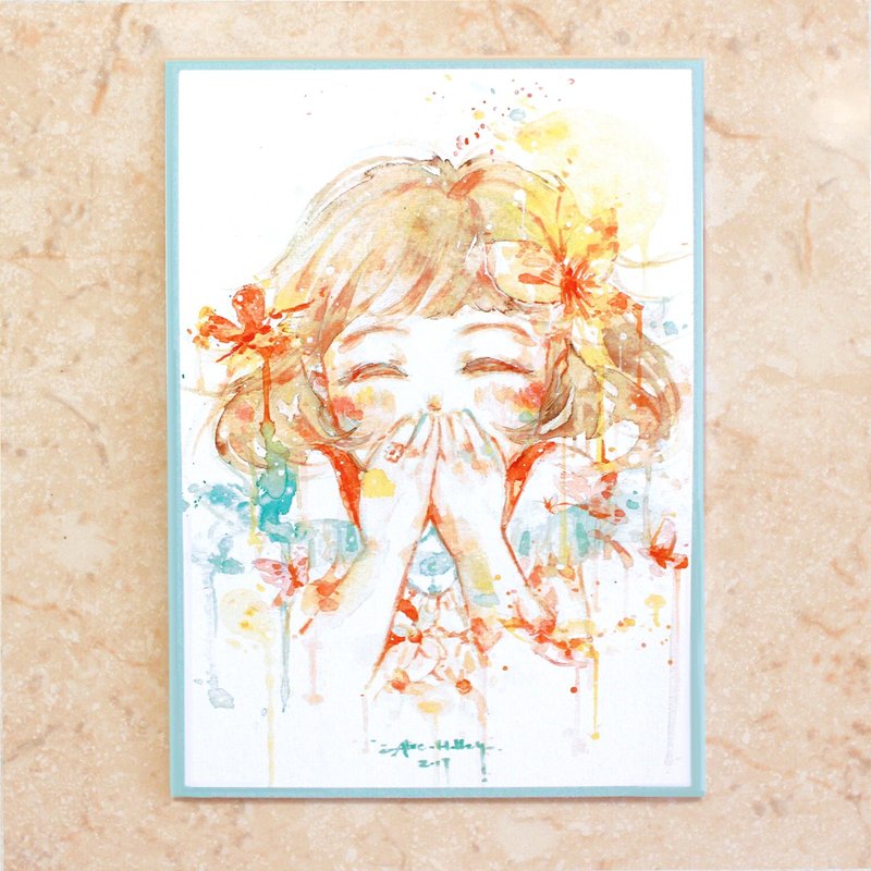 Alice Hobbey 爱不罕见 天使的微笑 双面水彩插画明信片 Postcard - 卡片/明信片 - 纸 多色