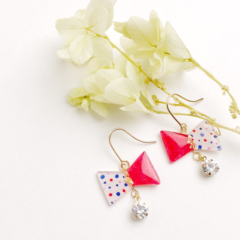 早春可爱蝴蝶结耳环 红系 - 耳环/耳夹 - 其他材质 红色