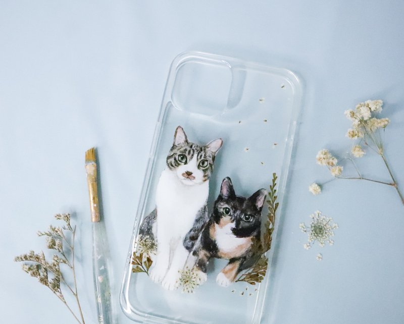 定制化手绘宠物押花手机壳 | 猫猫 - 手机壳/手机套 - 植物．花 咖啡色