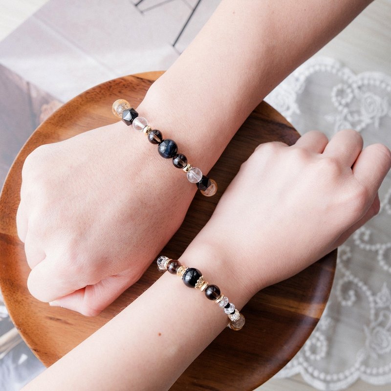 玫瑰与誓言【对链】蓝虎眼 茶晶 黑金超 黄阿赛。事业爱情双赢 - 手链/手环 - 水晶 金色