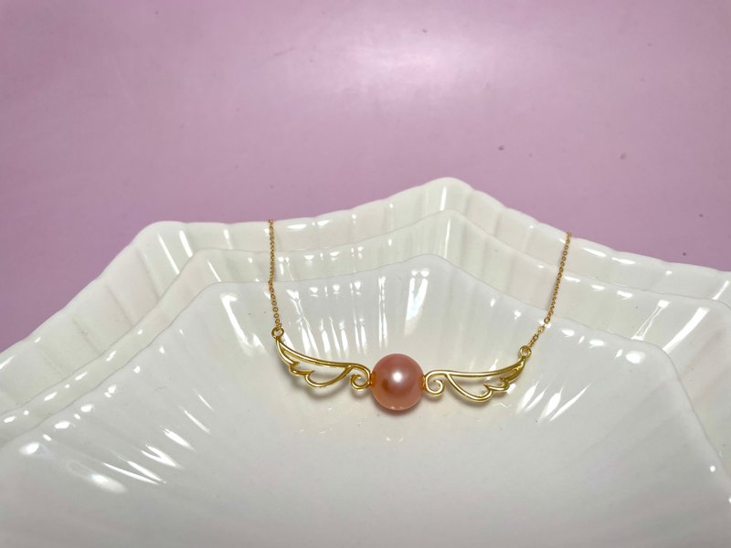 天使翅膀 天然淡水珍珠 橘色珍珠 套链 - 胸针 - 珍珠 橘色