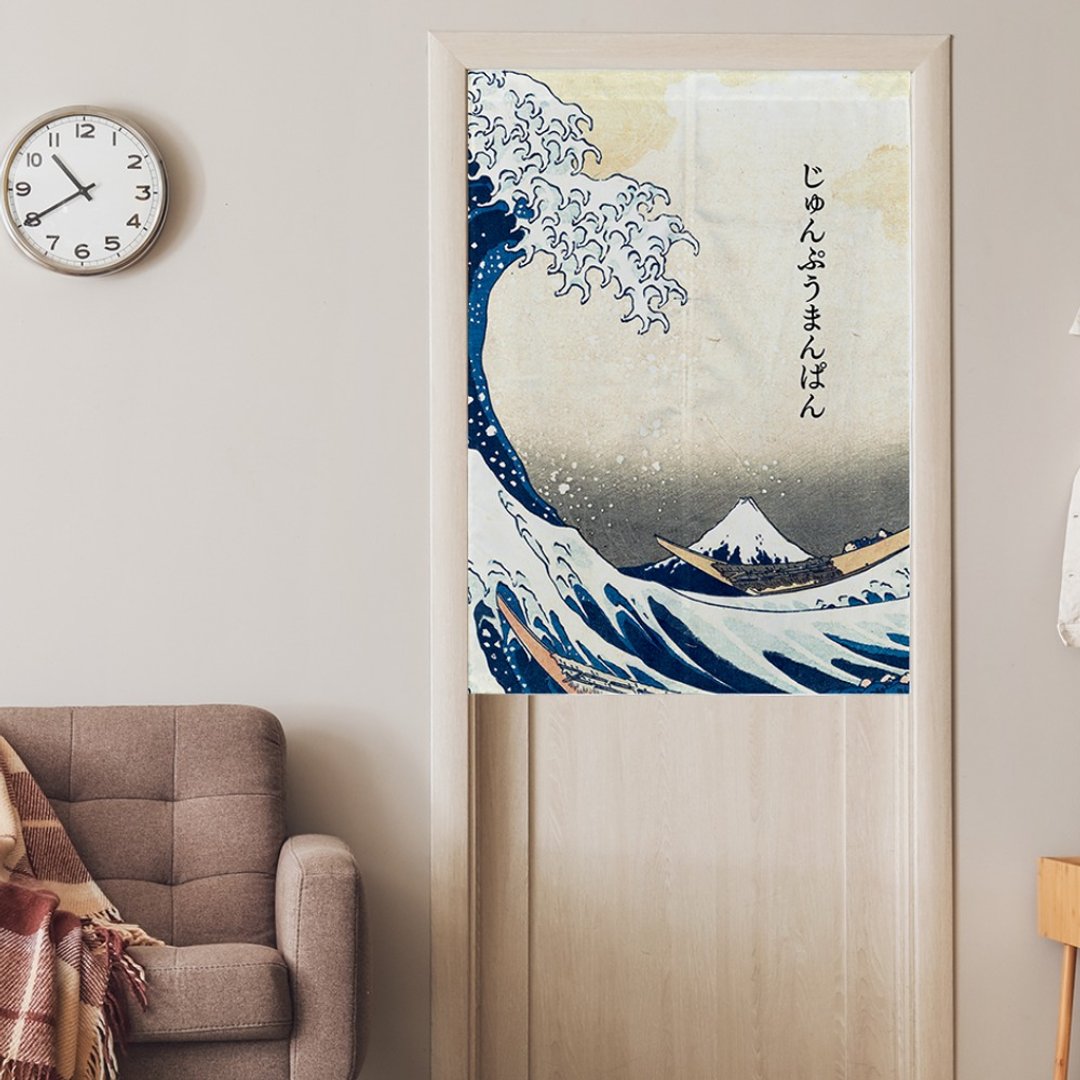 浮世绘海浪文创门帘-弹性布 - 门帘/门牌 - 棉 卡其色